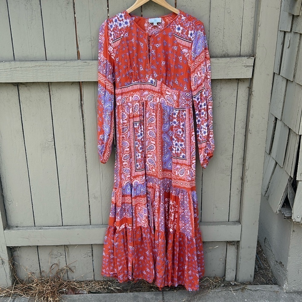 Patrons of Peace Bohemian Floral Maxi Dress Hippie Western Summer Vibes Sz M